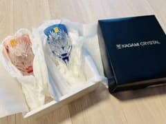 未使用】カガミクリスタル 江戸切子 色被せ ワイングラス 赤青2個 