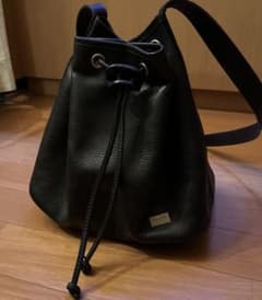 KENZO 黒 レザー ショルダーバッグ 巾着 紫ステッチ - メルカリ