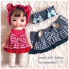 メルちゃん レミン&ソラン サイズ ハンドメイド メルヘンくまちゃんワンピ（赤）のサムネイル