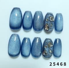 現品☆ネイルチップ ネイビー　ビジュー/囲み　宝石　ワンホン　ゴテゴテ