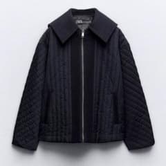【11/14まで】ZARA コントラストパフジャケット ネイビー