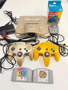 Nintendo 64 ゴールド 本体 2コントローラー ソフト GBパック付き