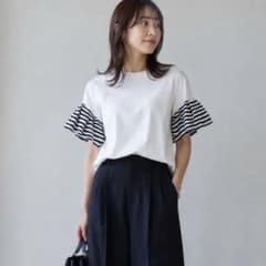 美品◯ボーダーズアットバルコニー フリル袖 カットソー ホワイト 38