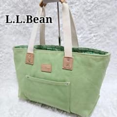 L.L.Bean キャンバス トートバッグ グリーン 花柄ライニング レザー