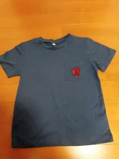 キッズ 恐竜刺繍ポケットTシャツ ネイビー120のサムネイル