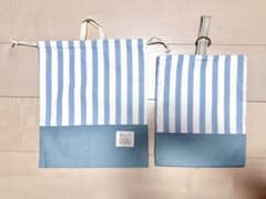 体操服袋、上履き袋セット くすみブルーと白のストライプのサムネイル