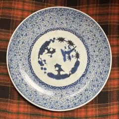 古伊万里 微塵唐草大皿 直径39.5センチ 傷なし 江戸後期 手描き 染付