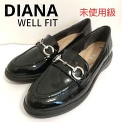 23 未使用級 DIANA ローファー エナメル 黒 ホースビット 金具 厚底 
