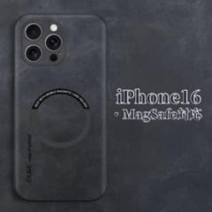 iPhone16 ケース MagSafe対応 ブラック　スエード調 スマホケースのサムネイル