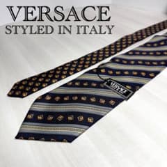 新品タグ付☆ヴェルサーチ☆ネクタイ☆ストライプ☆ネイビー☆ゴールド