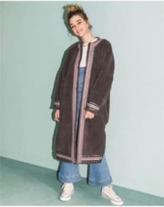 Boa Fleece Collarless Coat Brownのサムネイル