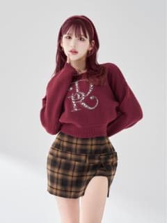 Darich DRビジューボリュームリブニットトップス BRD ダーリッチ 赤 Darich DRビジューボリュームリブニットトップス BRD ボルドー レッド
