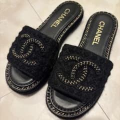 CHANEL シャネル ココマーク ツイード チェーン サンダル 23.5cm
