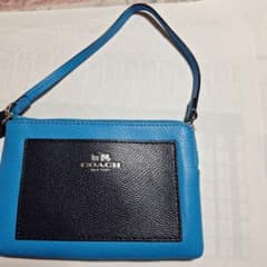 COACH ポーチ ストラップ付き ブルー×ブラック
