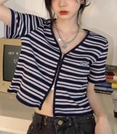 ストライプ Vネック Tシャツ 半袖のサムネイル