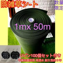 防草シート 雑草成長を抑制 1mx50mUピン100個セット高透水性、園芸用
