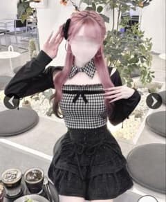 HONEYMEW ハニーミュウ リボンスリットギンガムアンサンブルトップス