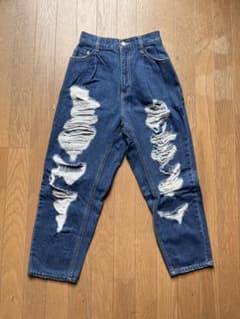 WEGO クラッシュデニムパンツ Sサイズ ハイウエスト ダメージジーンズのサムネイル