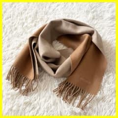 HERMES エルメス マフラー カシミヤ ブラウン ベージュ 無地 刺繍