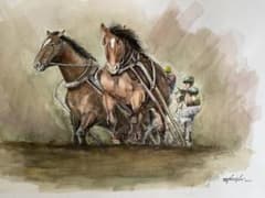 馬の絵　競馬　水彩画　乗馬　干支　美術品 アート　動物　絵画