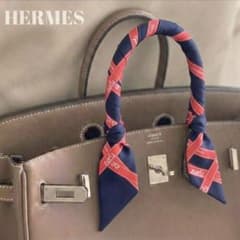 【美品】エルメスHERMESツイリー シルク リラ×ヴィオレ ボルデュックリボン a229【美品】HERMES エルメスツイリー ボルデュックリボン 黒オレンジ
