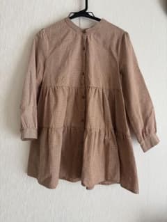 ブラウンチェック 長袖ティアードシャツ