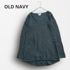 Y7345【オールドネイビー】Vネックニットセーター 長袖 シンプル 緑 XS