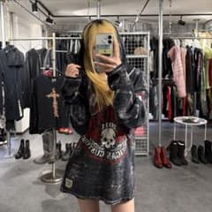 アフリクション　ドクロ　ハーフボタン　ブリーチ加工　AC/DC パーカー アフリクション ドクロ ハーフボタン ブリーチ加工 AC/DC パーカー