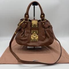 miu miu ミュウミュウ 2way サイドリボン レザー バッグ ブラウン 