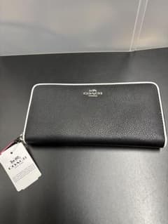 新品 COACH コーチ 長財布 黒白 ジップ ラウンドファスナー レザー 本革