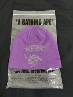 BAPE クリスタルストーン APE ビーニーニットパープル 新品未使用のサムネイル