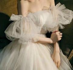 ウォーム パフスリーブ 結婚式 花嫁 つけ袖 白 チュール ウェディングドレスのサムネイル