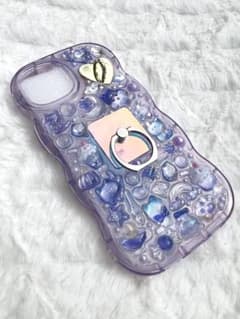 iPhone 15 14 スマホケース　ボンボンドロップシールデコ　パープルのサムネイル
