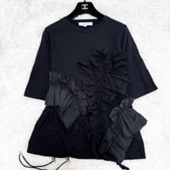 ♥ENFÖLD♥エンフォルド♥ブラックフリルチュニック極美品38 ENFOLD デコラティブTシャツ チュニック フリル Aライン38 Mブラック