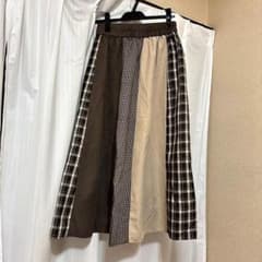 パッチワーク ロングスカート チェック柄 ブラウン系のサムネイル