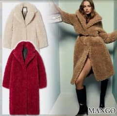 MANGO ファーコート（ボアコート） クリーム 白 アイボリー m12102463205_1.jpg?1729607632