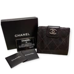 CHANEL シャネル キャビアスキンワイルドステッチ Wホック二つ折財