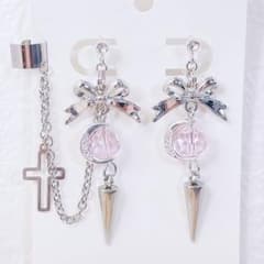 [784] Landmine Mass-Produced Ribbon and Pink Moon Lance Earrings/Ear Cuffs