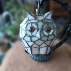 フクロウモザイクランプ アールデコ調ステンドグラス LEDライト付