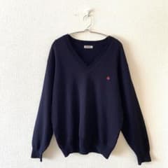 ☆【ジャコワ】セーター セーター 刺繍ロゴ Vネック 長袖 シンプル LL