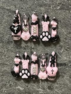 【006】 ネイルチップ 現品 地雷系 パンク ピンク 黒のサムネイル