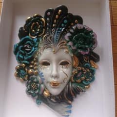イタリア作家物☆ヴェネチアンマスクの貴婦人 仮面 陶器製壁掛オブジェ イタリア作家物☆ヴェネチアンマスクの貴婦人 仮面 陶器製壁掛