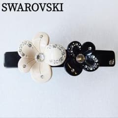 Swarovski フラワーバレッタ ホワイト ブラック スワロフスキー - メルカリ