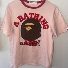 A BATHING APE® Tシャツ ピンク 猿ロゴプリント 半袖 - メルカリ