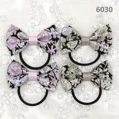 6030 ハンドメイド ヘアゴム ミニリボン リバティ生地(チャイブ ) 4個