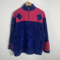 90s 総柄 ハーフジップ フリースジャケット　レトロ古着のサムネイル