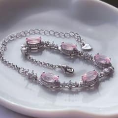☆天然石☆ローズクオーツ♡色濃♡純銀製S925ブレスレット♡ラスト1点 