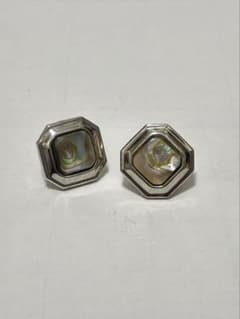 Silver Aurora Shell Square Vintage Earrings