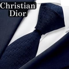 Christian Dior ネクタイ トロッター ネイビー ジャガード ロゴ - メルカリ