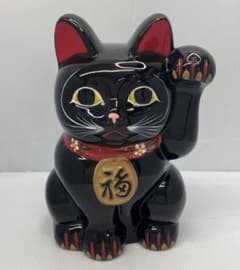 縁起物】黒招き猫 貯金箱 高さ約26cm 魔除け 金運招福 置物 福 左手